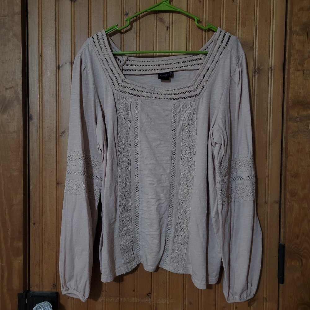 Dusty pink XL square neck peasant blouse